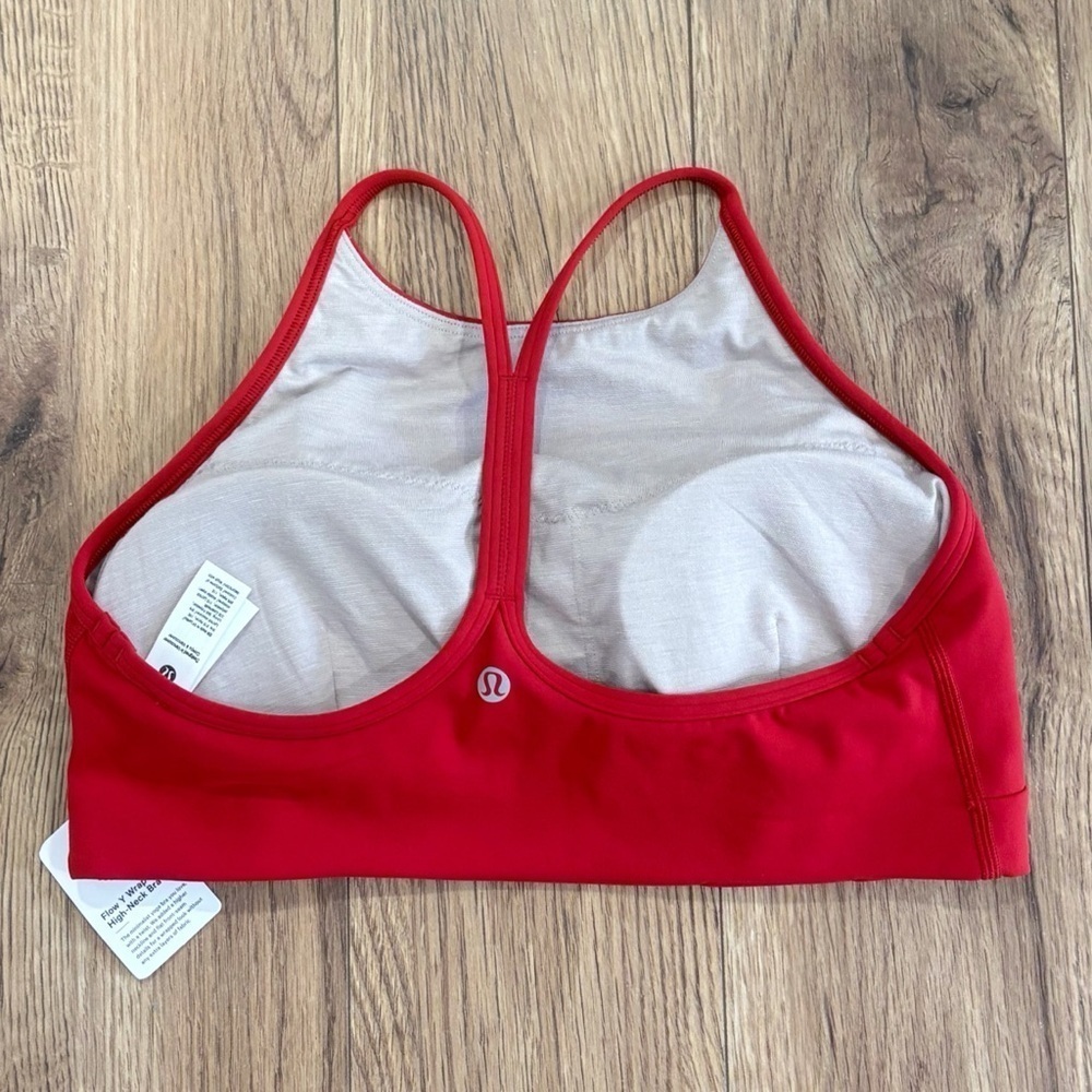 NWT Lululemon Flow Y Wrap Front High Neck Bra In College Crimson Size 10 - Picture 2 of 6